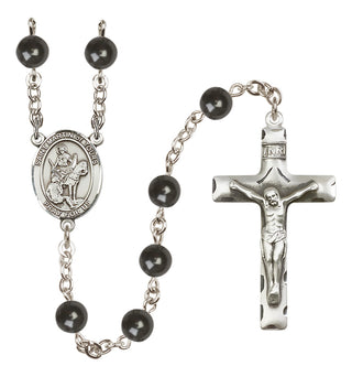 Silver Plated 7mm Black Saint Martin of Tours Rosary