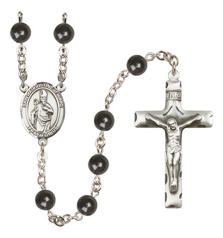 Silver Plated 7mm Black Saint Augustine of Hippo Rosary