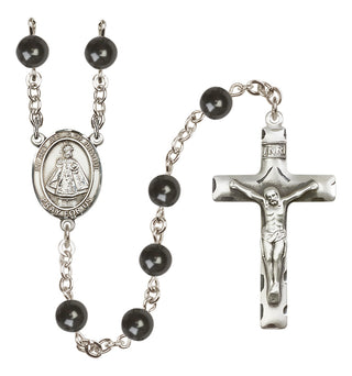 Silver Plated 7mm Black Infant of Prague Rosary