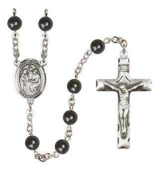 Silver Plated 7mm Black Holy Family Rosary