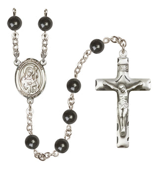 Silver Plated 7mm Black Saint Gertrude of Nivelles Rosary
