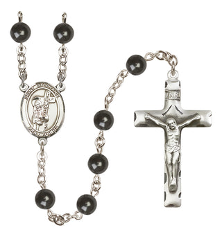 Silver Plated 7mm Black Saint Stephanie Rosary