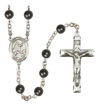 Silver Plated 7mm Black Saint Colette Rosary