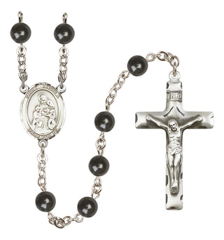 Silver Plated 7mm Black Saint Angela Merici Rosary