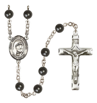 Silver Plated 7mm Black Saint Teresa of Calcutta Rosary