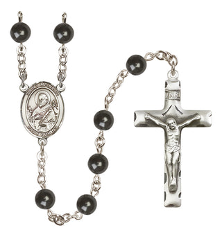 Silver Plated 7mm Black Saint Meinrad of Einsiedeln Rosary