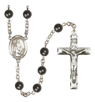 Silver Plated 7mm Black Saint Amelia Rosary