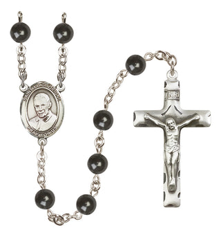 Silver Plated 7mm Black Saint Luigi Orione Rosary