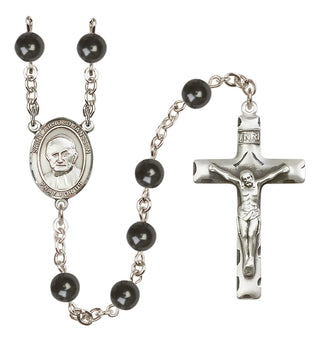 Silver Plated 7mm Black Saint Arnold Janssen Rosary