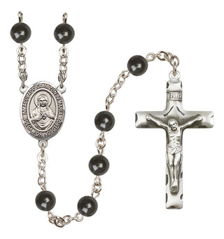 Silver Plated 7mm Black Corazon Inmaculado de Maria Rosary