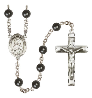 Silver Plated 7mm Black Immaculate Heart of Mary Rosary