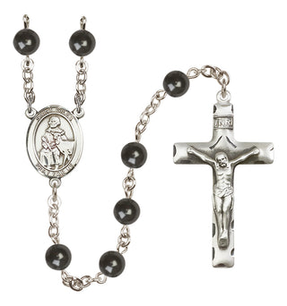 Silver Plated 7mm Black Saint Giles Rosary