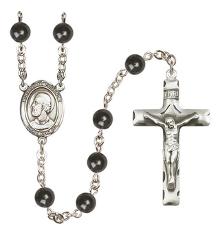 Silver Plated 7mm Black Pope Saint Eugene I Rosary