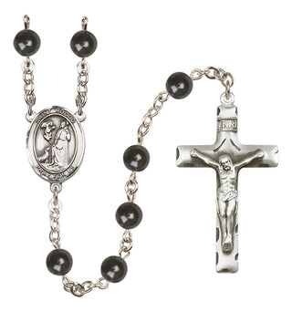 Silver Plated 7mm Black Saint Rocco Rosary