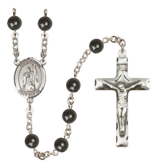 Silver Plated 7mm Black Saint Drogo Rosary