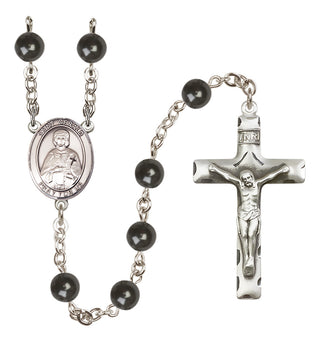 Silver Plated 7mm Black Saint Gerald Rosary