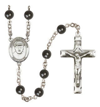Silver Plated 7mm Black Saint Damien of Molokai Rosary