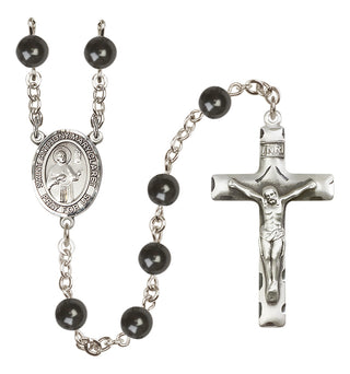 Silver Plated 7mm Black Saint Anthony Mary Claret Rosary