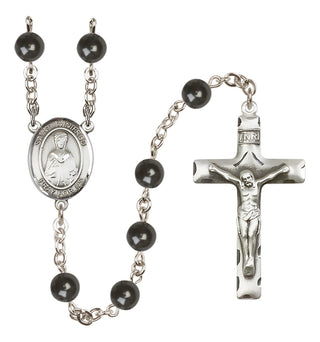 Silver Plated 7mm Black Saint Winifred of Wales Rosary