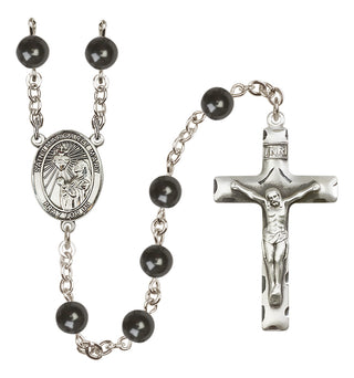Silver Plated 7mm Black Saint Margaret Mary Alacoque Rosary