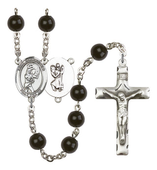 Saint Christopher and Softball Rosary with Black Onyx Beads