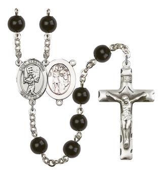 Saint Sebastian and Baseball Rosary with Black Onyx Beads