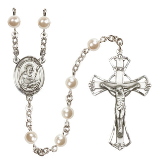 Silver Plated 6mm Faux Pearl Saint Benedict Rosary