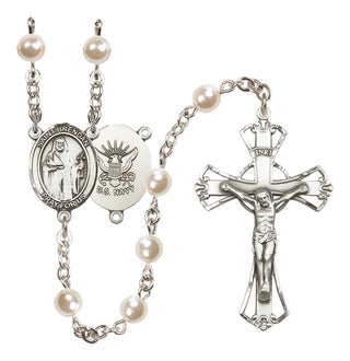 Silver-Plated 6mm Saint Brendan the Navigator/Navy Rosary