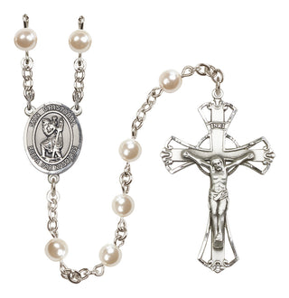 Silver-Plated 6mm San Cristobal  Engraved Catholic Rosaries
