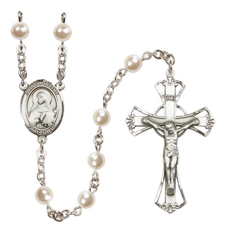 Silver Plated 6mm Faux Pearl Saint Dorothy Rosary