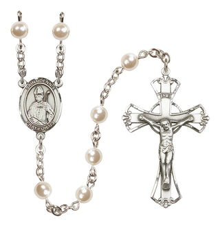 Silver-Plated 6mm Saint Dennis  Engraved Catholic Rosaries