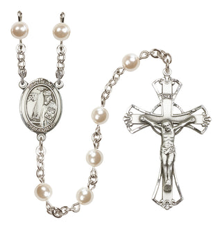 Silver Plated 6mm Faux Pearl Saint Elmo Rosary