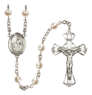 Silver Plated 6mm Faux Pearl Saint Dymphna Rosary