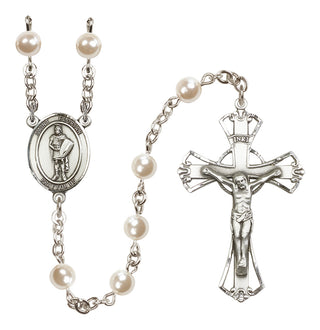 Silver Plated 6mm Faux Pearl Saint Florian Rosary