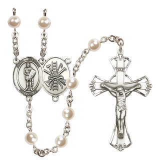 Silver Plated 6mm Faux Pearl Saint Florian/Firefighter Rosary