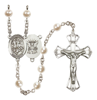Silver-Plated 6mm Saint George / Navy Rosary