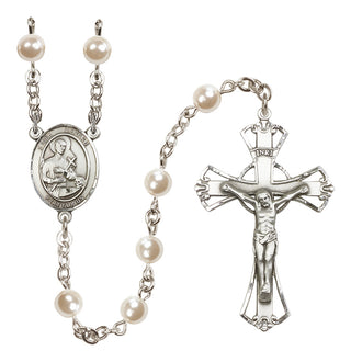 Silver Plated 6mm Faux Pearl Saint Gerard Majella Rosary