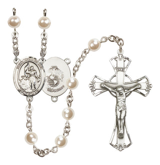 Silver Plated 6mm Faux Pearl Saint Joan of Arc / Marines Rosary