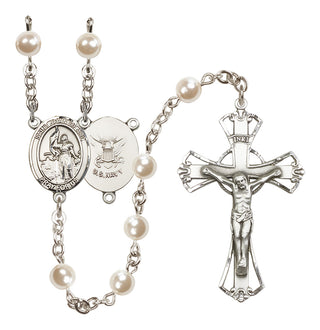 Silver-Plated 6mm Saint Joan of Arc / Navy Rosary
