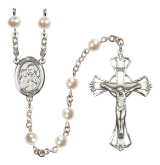 Silver Plated 6mm Faux Pearl Saint Joseph Rosary