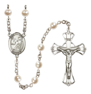 Silver Plated 6mm Faux Pearl Saint Luke the Apostle Rosary