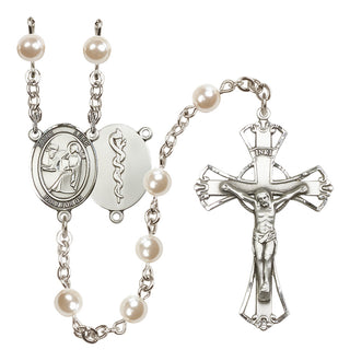 Silver Plated 6mm Faux Pearl Saint Luke the Apostle / Doctor Rosary