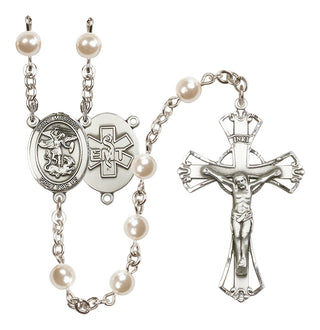 Silver Plated 6mm Faux Pearl Saint Michael / EMT Rosary