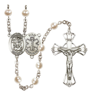Silver-Plated 6mm Saint Michael/1St Responder Rosary
