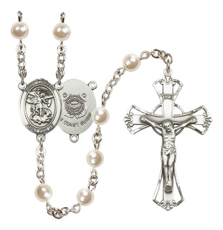 Silver Plated 6mm Faux Pearl Saint Michael / Coast Guard Rosary