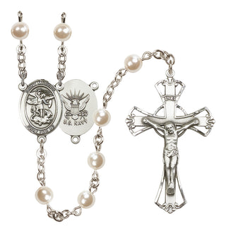 Silver-Plated 6mm Saint Michael / Navy Rosary