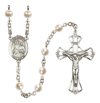 Silver Plated 6mm Faux Pearl Saint Raphael the Archangel Rosary