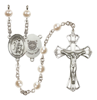 Silver Plated 6mm Faux Pearl Guardian Angel/Coast Guard Rosary