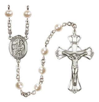 Silver Plated 6mm Faux Pearl Saint Jerome Rosary