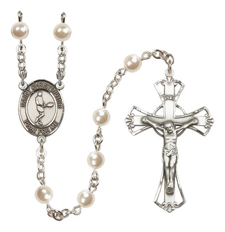 Silver Plated 6mm Faux Pearl Saint Christopher/Tennis Rosary